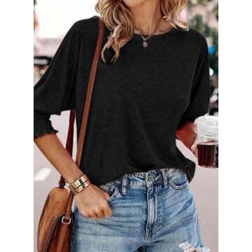 Dokotoo Black Short Sleeve Shirts for Women 2024 Spring 2025 Trendy Summer Tops Business Casual Outfits Teacher Fashion Womens Blouses Top Women's T-Shirts 3/4 Length Sleeve Womens Tops Clothes