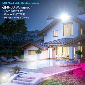 LED Flood Light Outdoor, 300W Equivalent 3000LM Smart RGB Landscape Lighting with APP Control, DIY Scenes - Timing - 5700K Daylight White -Color Changing Uplight, IP66 Waterproof US Plug MELPO(4 Pack)