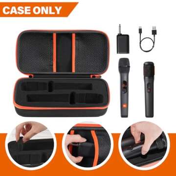 LZSIG Wireless Microphone Case Compatible with JBL 2 Mic with Adjustable DIY Foam, Partybox Mic Portable Travel Storage Bag for Receiver, Batteries and Other Accessories, Karaoke (Box ONLY) - Black