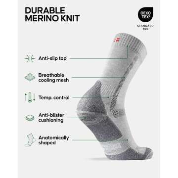 Comfortable Merino Wool Hiking Socks - 3-Pack