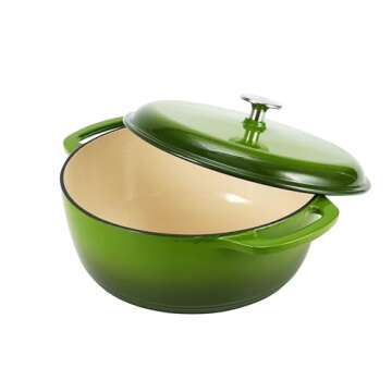 Amazon Basics Cast Iron Dutch Oven Pot with Lid, Enameled, Round, Dual Handles, Heavy-Duty, Small, 4.3-Quart, Green