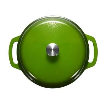 Amazon Basics Cast Iron Dutch Oven Pot with Lid, Enameled, Round, Dual Handles, Heavy-Duty, Small, 4.3-Quart, Green