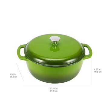 Amazon Basics Cast Iron Dutch Oven Pot with Lid, Enameled, Round, Dual Handles, Heavy-Duty, Small, 4.3-Quart, Green