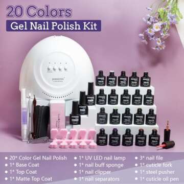 20 Colors Gel Nail Polish Kit with UV Light