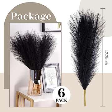 Der Rose 6 pcs Faux Pampas Grass Decor 17.7" Artificial Pompas Grass Floral Fluffy Fake Plants for Home Boho Fall Decor (Black)