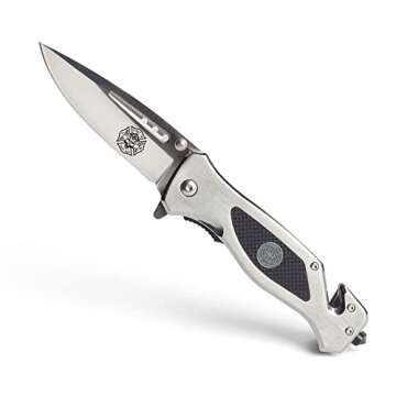 Military Gift Shop Firefighter Folding Knife | Elite Tactical Knife | First Responder Pocket Knife for Men | USA Rescue Knife | Disabled Vet Owned Business | Firefighter Knife Silver