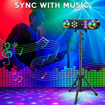 Telbum DJ Lights with Stand, 5 in 1 Party Bar Light Set with Rotating Ball, Strobe, UV, Colorful LED Par Light and Pattern, Sound Activated DJ Lighting System for Disco Stage Gig Band Wedding