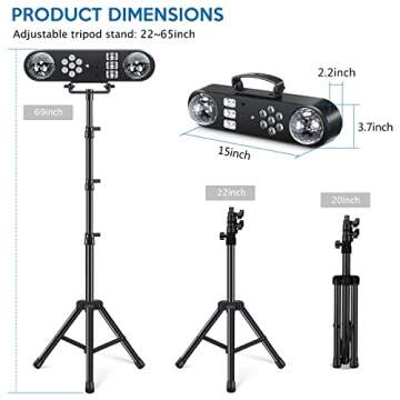 Telbum DJ Lights with Stand, 5 in 1 Party Bar Light Set with Rotating Ball, Strobe, UV, Colorful LED Par Light and Pattern, Sound Activated DJ Lighting System for Disco Stage Gig Band Wedding