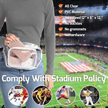 Veckle Clear Fanny Pack Stadium Approved - Adjustable Belt Bag for Women Men Fits Sport Events, Concerts, Transparent Waist Bag, White