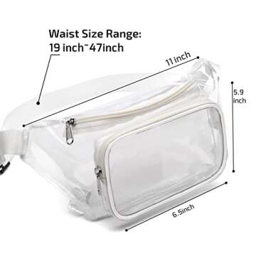 Veckle Clear Fanny Pack Stadium Approved - Adjustable Belt Bag for Women Men Fits Sport Events, Concerts, Transparent Waist Bag, White