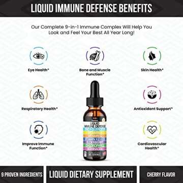 Zinc Quercetin Vitamin C D3 Liquid Immune Support with Vitamin A K2 Echinacea Chlorophyll and Elderberry - 9in1 Immune Defense Drops Complex for Immunity Health Respiratory Health - 60 Servings