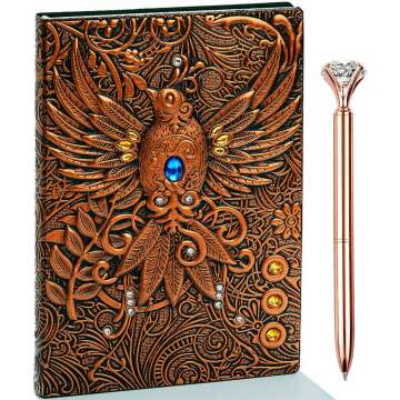 3D Phoenix Vintage Leather Journal Writing Notebook with Pen Set,Antique Handmade Leather Daily Notepad Sketchbook,Travel Diary&Notebooks to Write in,Gift for Men Women