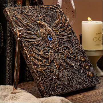 3D Phoenix Vintage Leather Journal Writing Notebook with Pen Set,Antique Handmade Leather Daily Notepad Sketchbook,Travel Diary&Notebooks to Write in,Gift for Men Women