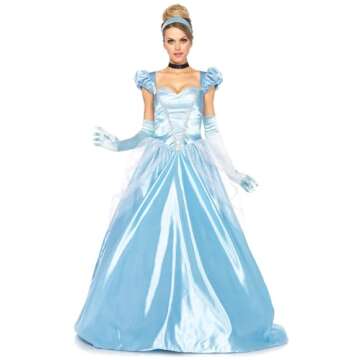 Leg Avenue Womens - 3 Piece Classic Cinderella Gown Set Full Length Family Friendly Princess Dress and Headband Set Adult Sized Costumes, Blue, Small US