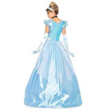 Leg Avenue Womens - 3 Piece Classic Cinderella Gown Set Full Length Family Friendly Princess Dress and Headband Set Adult Sized Costumes, Blue, Small US