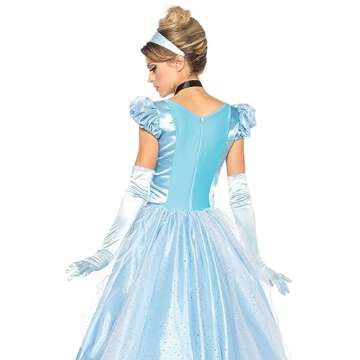 Leg Avenue Womens - 3 Piece Classic Cinderella Gown Set Full Length Family Friendly Princess Dress and Headband Set Adult Sized Costumes, Blue, Small US