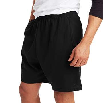 Hanes Jersey Cotton Pocket Workout Shorts - Black Small