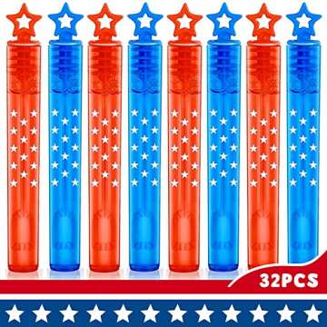 VKTEN 32Pcs 4th of July Mini Bubble Wands Patriotic Red White Blue Bubbles for Kids, Independence Day Party Favors Patriotic Decorations