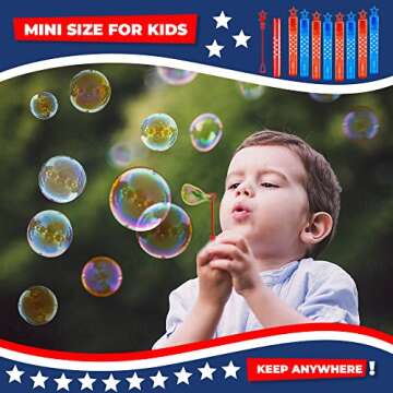 VKTEN 32Pcs 4th of July Mini Bubble Wands Patriotic Red White Blue Bubbles for Kids, Independence Day Party Favors Patriotic Decorations