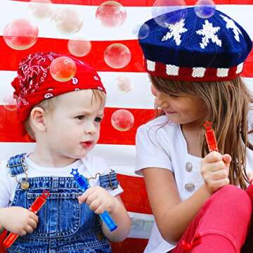 VKTEN 32Pcs 4th of July Mini Bubble Wands Patriotic Red White Blue Bubbles for Kids, Independence Day Party Favors Patriotic Decorations