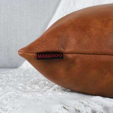 MANDIOO Set of 2 Faux Leather Decorative Throw Pillow Covers Modern Solid Outdoor Cushion Cases Luxury Pillowcases for Couch Sofa Bed 20x20 Inches Brown