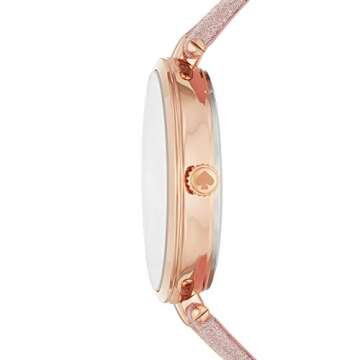 Kate Spade New York Women's Holland Quartz Metal and Leather Three-Hand Watch, Color: Rose Gold Glitter (Model: KSW9042)