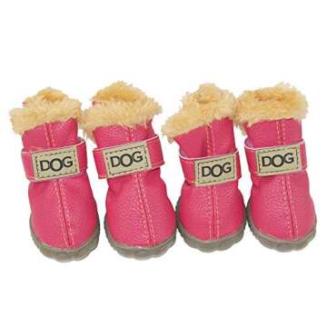 WINSOON Dog Australia Boots Pet Antiskid Shoes Winter Warm Skidproof Sneakers Paw Protectors 4-pcs Set (Size 1, Pink)