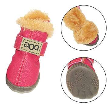 WINSOON Dog Australia Boots Pet Antiskid Shoes Winter Warm Skidproof Sneakers Paw Protectors 4-pcs Set (Size 1, Pink)