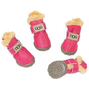 WINSOON Dog Australia Boots Pet Antiskid Shoes Winter Warm Skidproof Sneakers Paw Protectors 4-pcs Set (Size 1, Pink)