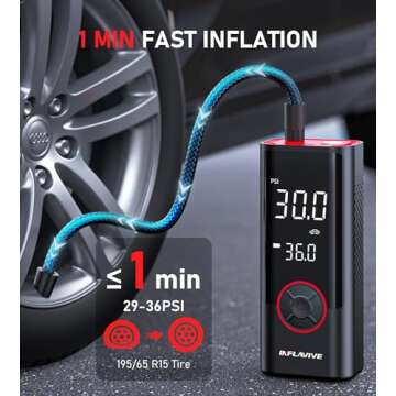 Tire Inflator Portable Air Compressor, 150PSI Cordless Air Pump for Car Tires, Battery & 12V DC Dual Power Electric Bike Tire Pump with pressure gauge, LED Light for Car Motorcycle Bicycle Ball