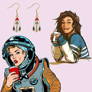 TIIMG Dainty Rocket Ship Gift Astronomy Gift Astronaut Gift Rocket Space Ship Pendant Earrings Space Lover Gift Sci-Fi Jewelry (new rocket earring)