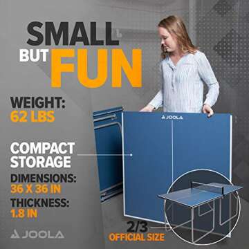 JOOLA Midsize Compact Table Tennis Table Great for Small Spaces and Apartments – Multi-Use Free Standing Table - Compact Storage Fits in Most Closets - Net Set Included - No Assembly Required