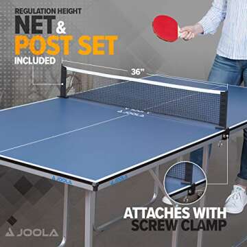 JOOLA Midsize Compact Table Tennis Table Great for Small Spaces and Apartments – Multi-Use Free Standing Table - Compact Storage Fits in Most Closets - Net Set Included - No Assembly Required