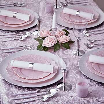 SILVER SPOONS Floral Embossed Plastic Dinner Plates for Party (20 PC) Heavy Duty Disposable Dinner Set 10.25", Fine China Look Dishes for Celebrations & Events - Blush - Harmony Collection