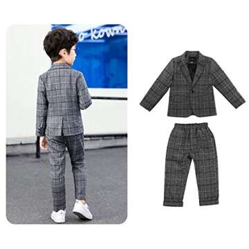 Boys Plaid Blazer Pants Set - Classic Grey Suit