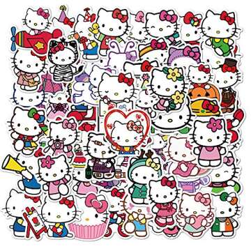 100Pcs Hello Kitty Stickers Pack Kitty White Theme Waterproof Sticker Decals for Laptop Water Bottle Skateboard Luggage Car Bumper Hello Kitty Stickers for Girls Kids Teens