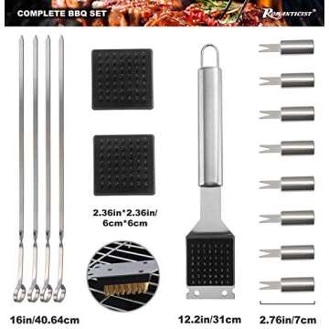 ROMANTICIST 23pc Must-Have BBQ Grill Accessories Set with Thermometer in Case - Stainless Steel Barbecue Tool Set with 2 Grill Mats for Backyard Outdoor Camping - Father's Day Best Barbecue Gift