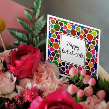 3dRose Greeting Card - Happy Eid al Fitr - Colorful Stars - Ramadan Islamic Muslim holiday - Occasions