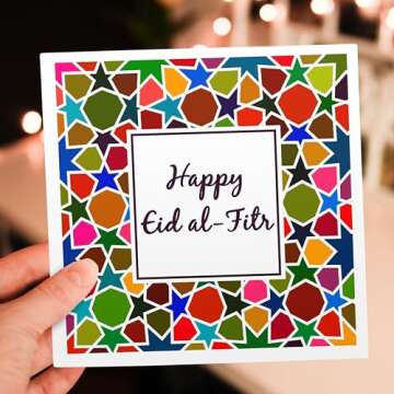 3dRose Greeting Card - Happy Eid al Fitr - Colorful Stars - Ramadan Islamic Muslim holiday - Occasions