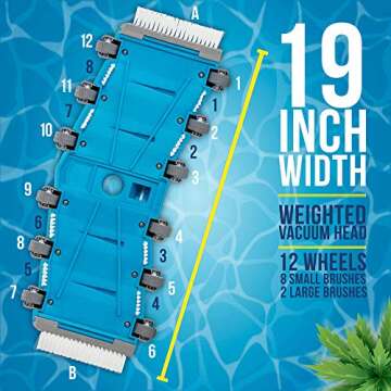 U.S. Pool Supply 19" Heavy Duty Weighted Flexible Concrete Swimming Pool Vacuum Head with Side Brushes and Metal EZ Clip Handle - Professional Commercial Grade - Faster Cleaning, Easier Debris Removal