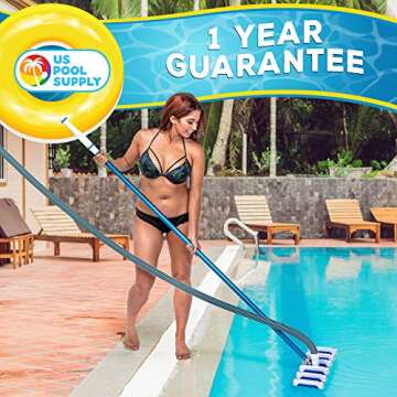 U.S. Pool Supply 19" Heavy Duty Weighted Flexible Concrete Swimming Pool Vacuum Head with Side Brushes and Metal EZ Clip Handle - Professional Commercial Grade - Faster Cleaning, Easier Debris Removal