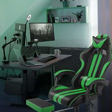 Ferghana E-Sports Chair,Green Gaming Chair,Racing Office Computer Game Chair,Ergonomic Gaming Chair,Racing Style with Headrest/Lumbar Pillow(Green)