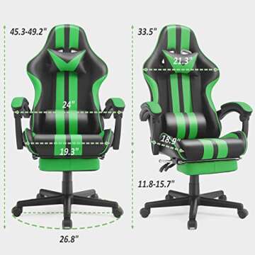 Ferghana E-Sports Chair,Green Gaming Chair,Racing Office Computer Game Chair,Ergonomic Gaming Chair,Racing Style with Headrest/Lumbar Pillow(Green)