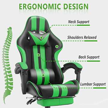 Ferghana E-Sports Chair,Green Gaming Chair,Racing Office Computer Game Chair,Ergonomic Gaming Chair,Racing Style with Headrest/Lumbar Pillow(Green)