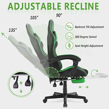 Ferghana E-Sports Chair,Green Gaming Chair,Racing Office Computer Game Chair,Ergonomic Gaming Chair,Racing Style with Headrest/Lumbar Pillow(Green)