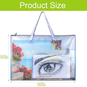 BUSOHA Art Portfolio Bag with Handle and Zipper - 2 PACK 19"X 25" Clear Waterproof Poster Storage Bag for Artworks, Drawing Pads Supplies, Charts and Teaching Material Multipurpose