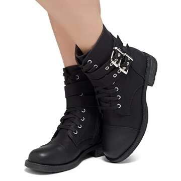 Mid-Calf Combat Booties for Women - Herstyle Florence2