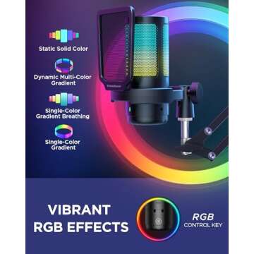 InnoGear Gaming USB Microphone, AI-Noise Cancelling Condenser Mic with Mute, Gain, RGB Indicator, Boom Arm Stand for Streaming, Podcast, Twitch, YouTube, Discord, PC, Computer, PS4, PS5, Mac, Black