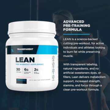 Transparent Labs Lean Pre-Workout - Body Recomposition Pre Workout for Men and Women with Acetyl L-Carnitine, Beta Alanine Powder, & PurCaf Organic Caffeine Powder - 30 Servings, Blue Raspberry