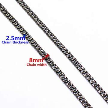 Model Worker 8" DIY Iron Flat Chain - DIY Iron Flat Chain Strap Handbag Chains Accessories Purse Straps Wrist Strap Wrist Chain, with 1pcs Metal Buckles (Gun-Black)